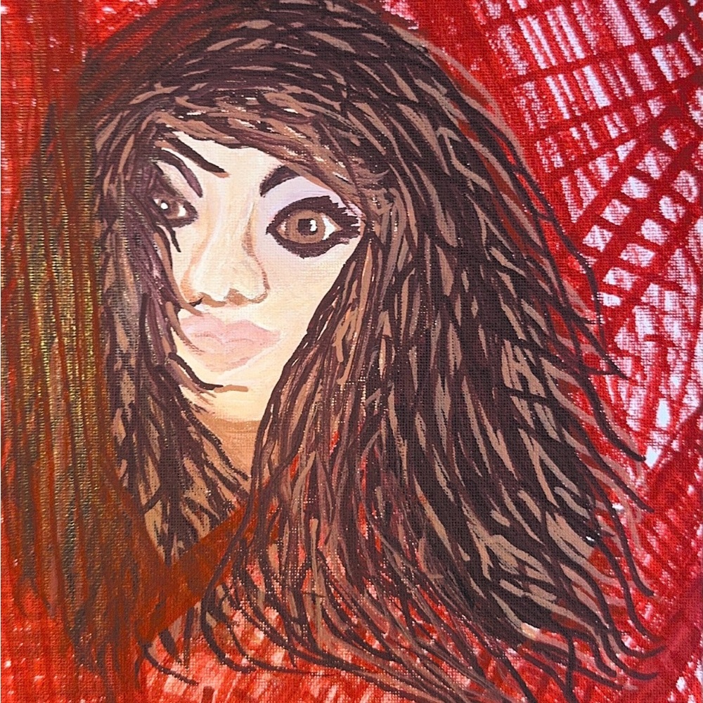Vibrant Abstract Portrait Art Print - Red and Brown